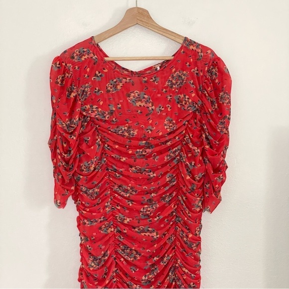 NWT Free People Briella Ruched Floral Midi Dress Bloom Combo Red XL - Picture 9 of 16